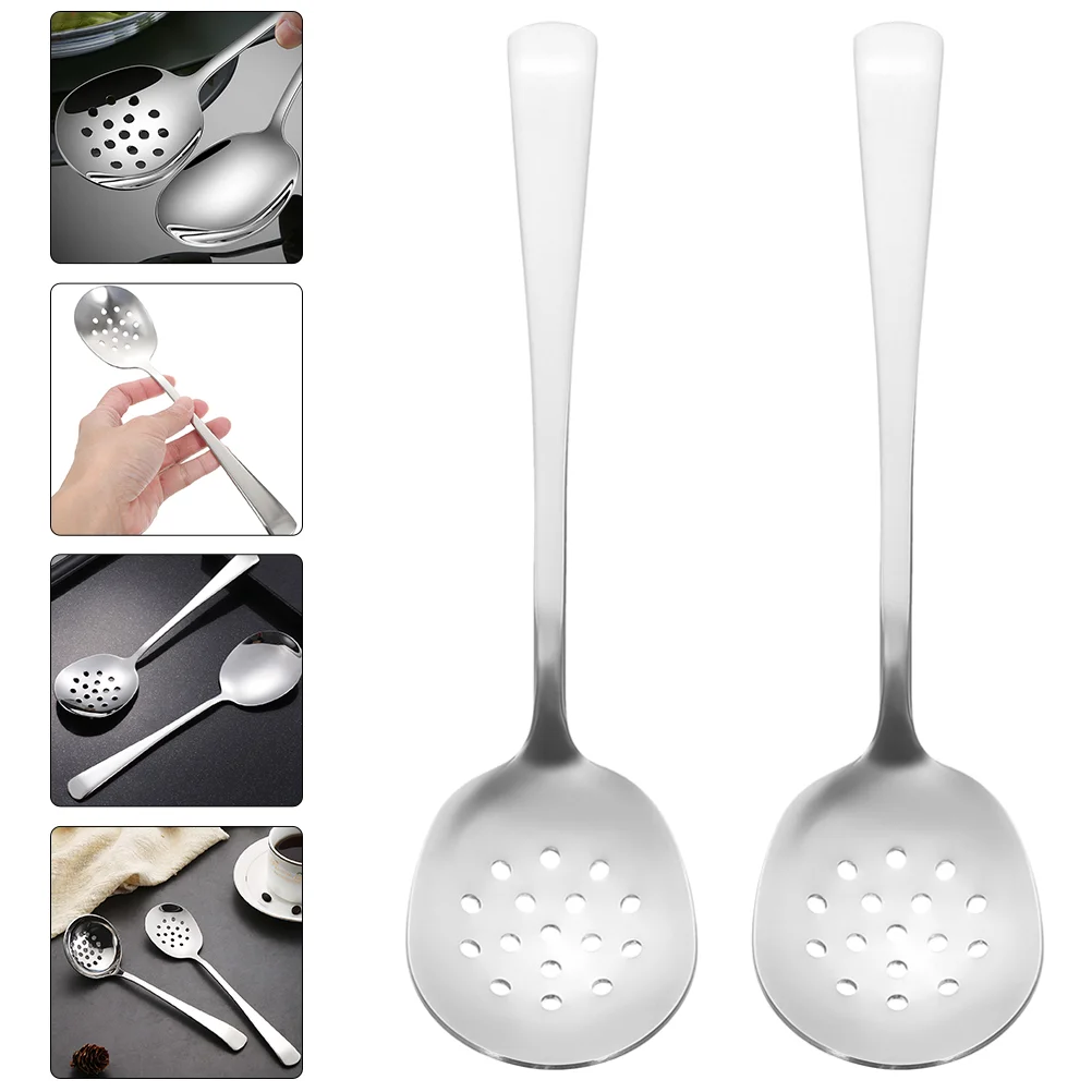 

2 Pcs Spoon Stainless Steel Small Dining Drain Ladle Skimmer Scoop Kitchen Essentials