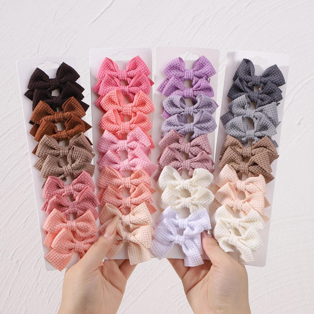 10Pcs/set Soft Cotton Bow Hairpin Girl Sweet Plaid Design Hairclip Solid Color Lovely Hairgripe Barrettes Kids Hair Accessories baby girl shoes flowers princess shoes soft bottom breathable baby toddler shoes hollow out cat lovely flat single shoes kids