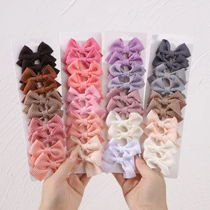 10Pcs/set Soft Cotton Bow Hairpin Girl Sweet Plaid Design Hairclip Solid Color Lovely Hairgripe Barrettes Kids Hair Accessories