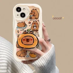 Adorable Capybara Grip Tok Holder Wave Design Phone Case - Soft TPU Cover - iPhone 13 (1)