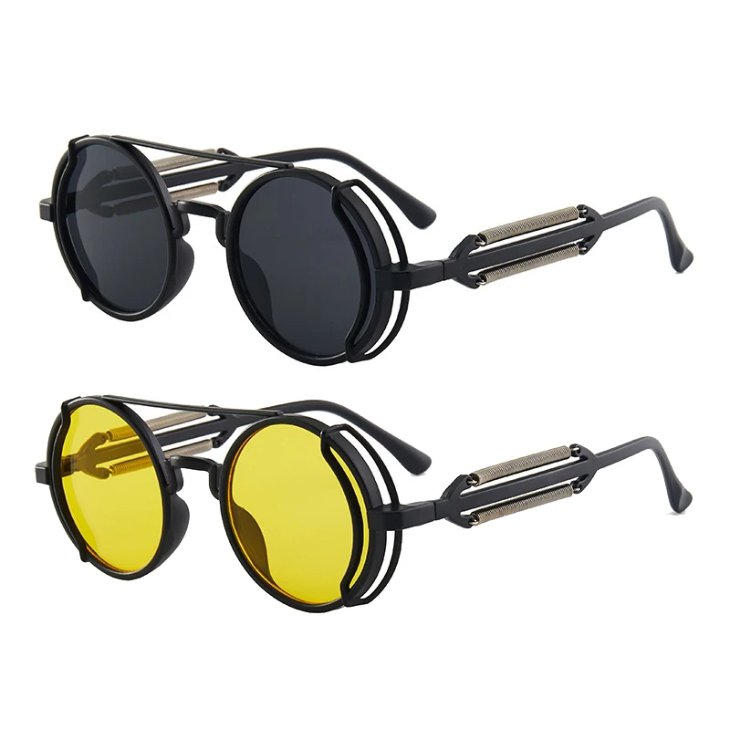 Metal Steampunk Sunglasses Men Women Fashion Round Glasses Brand Design Vintage Sun Glasses High Quality Oculos De Sol_voghion.com