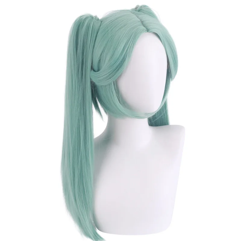 Parrucca Cosplay Rebecca Anime Cyberpunk Edgerunners, Doppia Coda di Cavallo Blu Ciano, Resistente al Calore, Sintetica - immagine 2