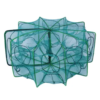 Durable Foldable 6/8/10 Holes Fishing Net Green Hand Fishing Net Nylon 40~82cm Crayfish Shrimp Catcher 5