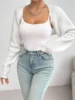 Shrug Raglan Sleeve Open Front Cardigan Elegant Solid Color Ribbed Knitted Cardigan For Spring & Fall Women's Clothing 3