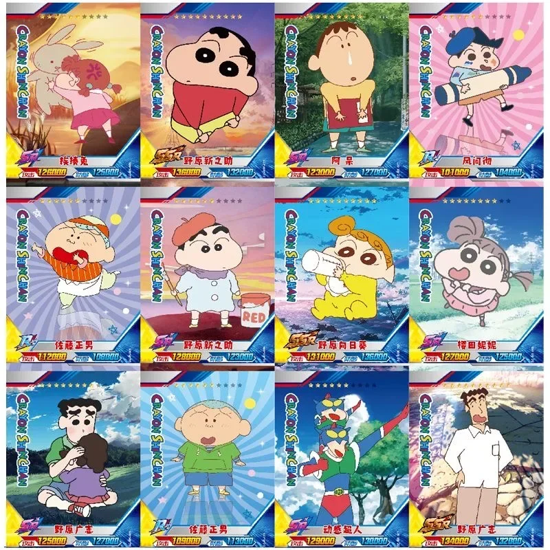 Kleurpotlood Shin-Chan Anime Kaart Laserkaart Randapparatuur Kids Party Kawaii Cartoon Kaart Speelgoed Team Sport Leuke Spellen Kaart Decor Geschenken