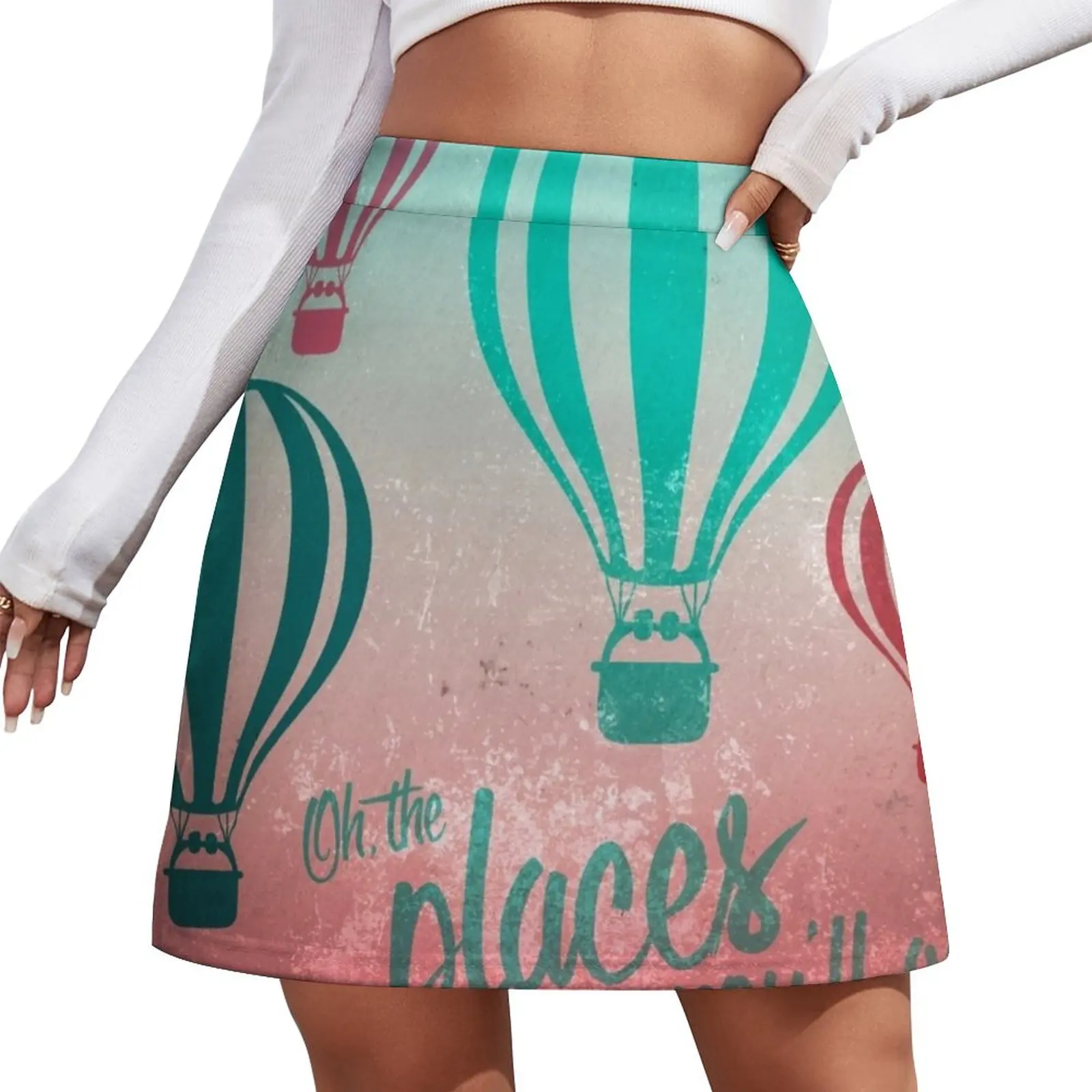 Oh, the Places You'll Go - Coral & Teal Mini Skirt short skirt for women Evening dresses