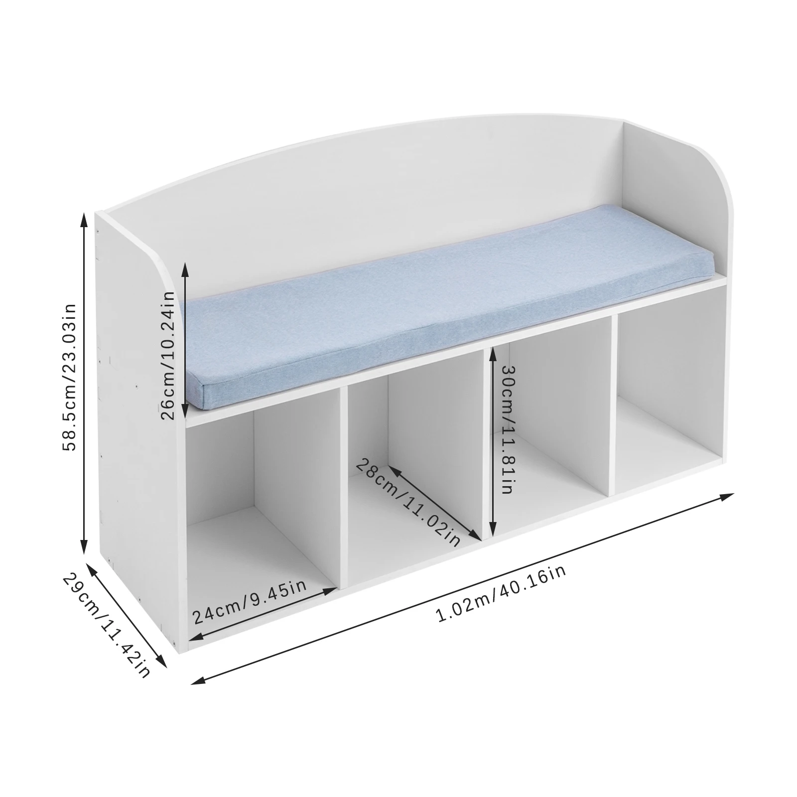 White PVC, Cloth, Sponge Kids Bookshelf with Reading Nook, Bookshelf with Soft Cushion, Storage Bench with Book Rack 6