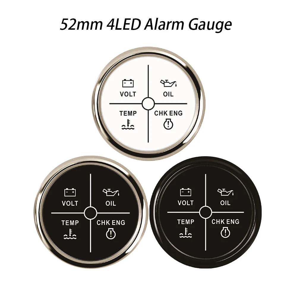 Rhaxel Universal 52mm 4 LED 엔진 알람 게이지 미터(선박 요트용 백라이트 포함) 12Volt 24V