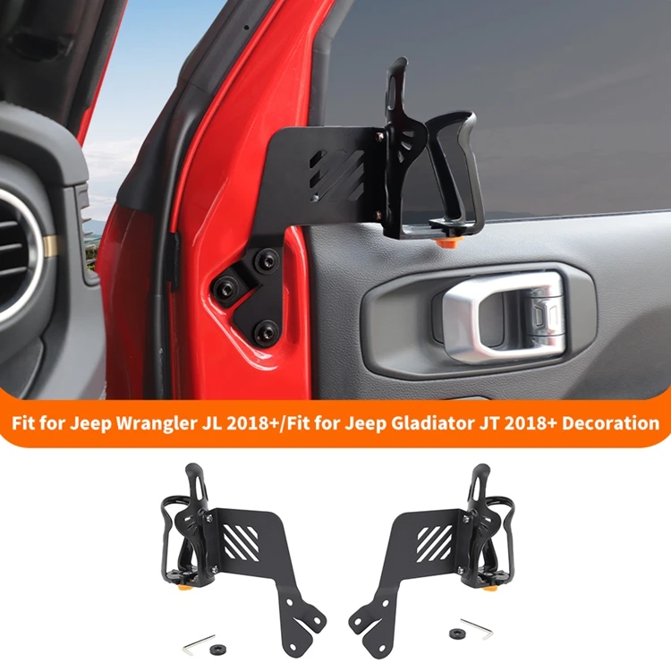 SHINEKA Car Front Door Side Water Cup Drink Holder Phone Bracket For Jeep Wrangler JL 2018 Up For Jeep Gladiator JT 2018 Up