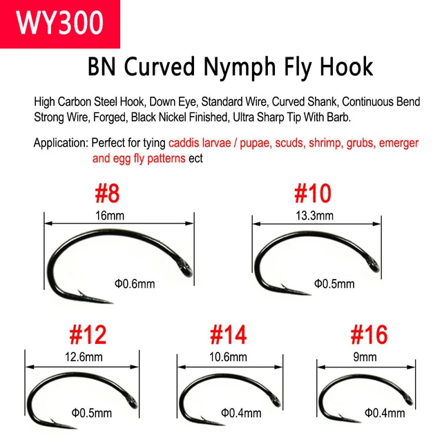 Bimoo 500PCS High Carbon Steel Barb Barbless Fishing Fly Hook Jig Nymph Dry  Wet Fly Nymphs