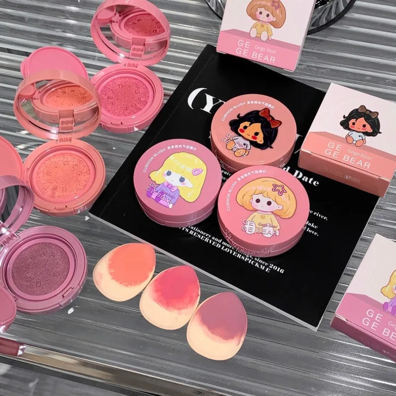 Girl's Air Cushion Blush Cream Strawberry Pink Face Blusher Natural Matte Cheek Tint Rouge Contour Mousse Blush with Sponge Puff blush cream cream blusher facial blusher