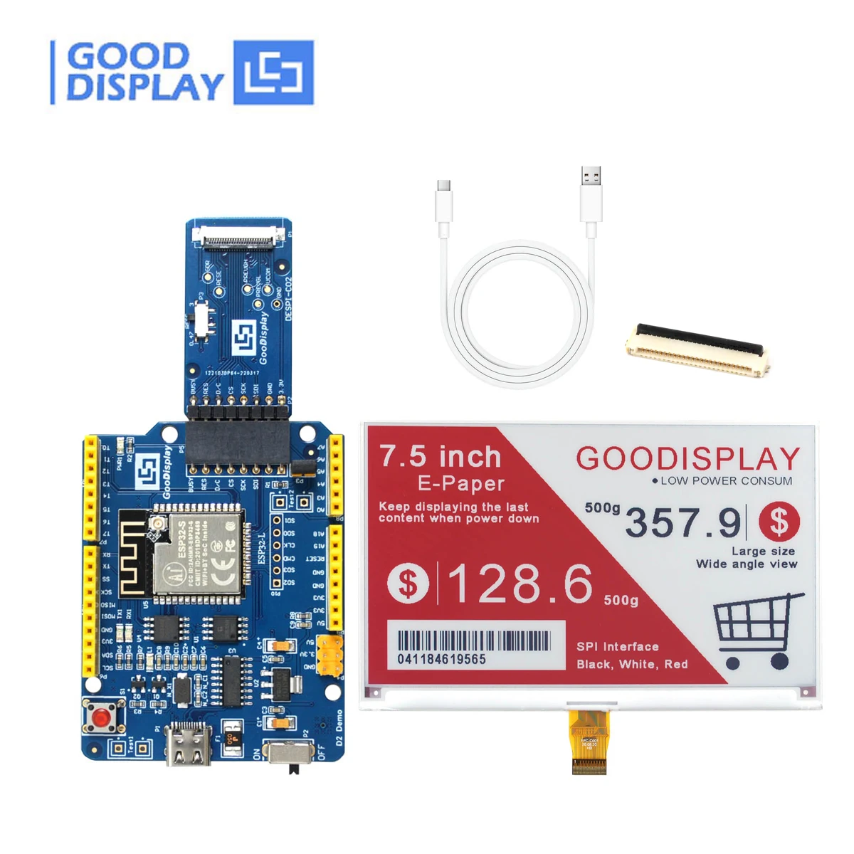 Epaper Display com Esp32 Development Kit Eink Módulo de Tela Esp32 Demo Kit Esp32-l C02 Gdey075z08 75