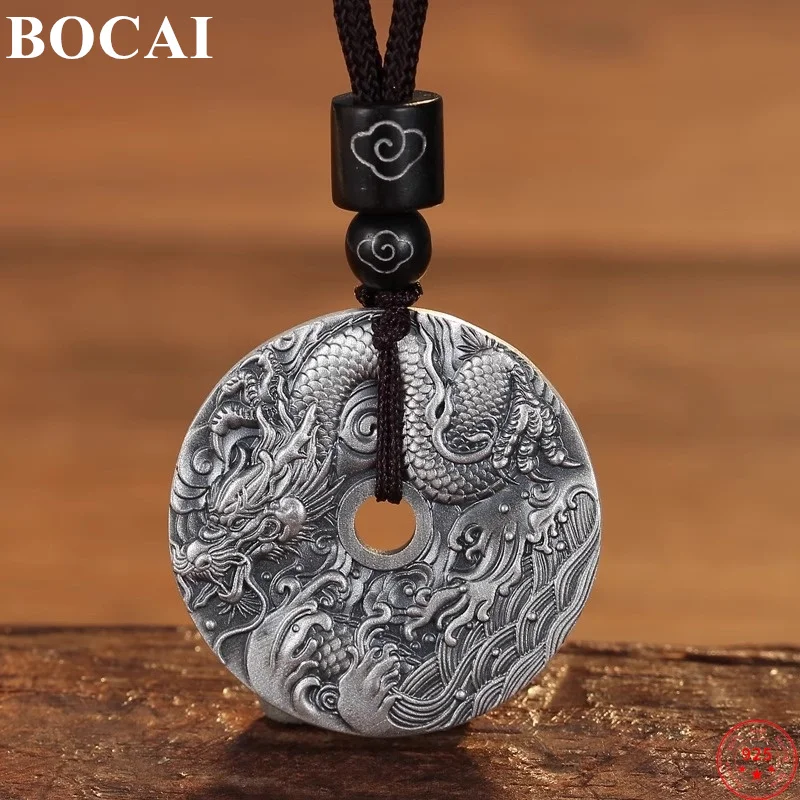 

BOCAI S999 Sterling Silver Charms Pendants for Women Men Flying Loong the Eight Diagrams Carp Safety Amulet Free Shipping
