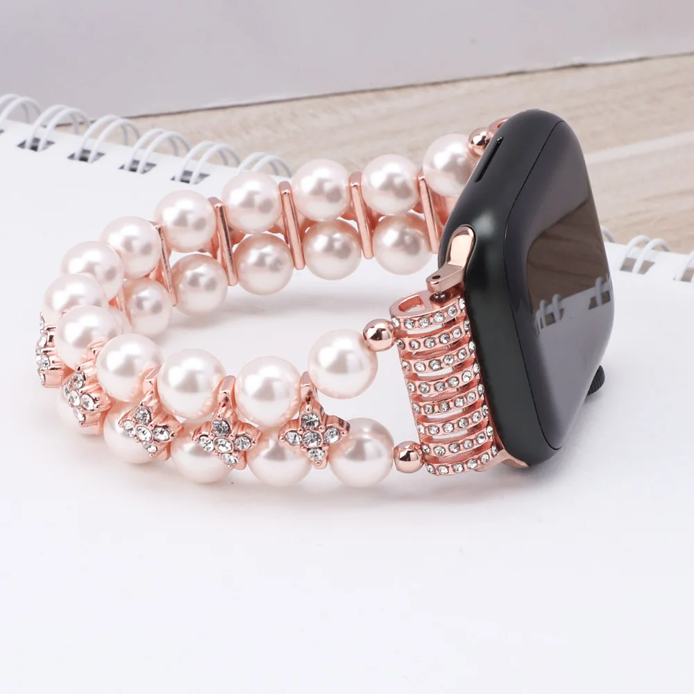 Elegant Pearl Inlaid Diamond Women's Watch Strap