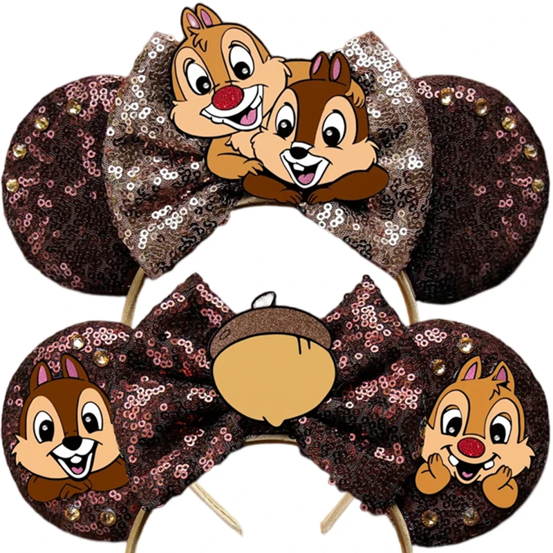 Chip n Dale Ears Disney Headband for Girls Kids Sequins Bow Hairbands Mickey Mouse Ears Headbands Women Party Hair Accessories giant chocolate chip mouse pad custom mouse pad customized round non slip rubber mousepad 7 9 inch