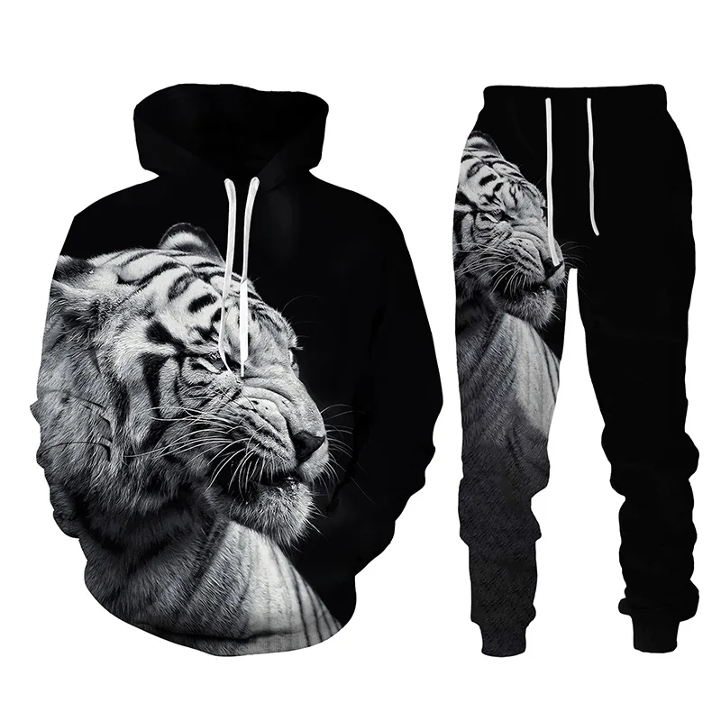 The Tiger 3D Printed Men's Sweatshirt Hoodies Set Men's Lion