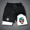 Men Gym Casual Shorts 2 in 1 Performance Shorts Monkey Print Quick Dry Double-deck Running Workout Fitness Jogging Short Pants 1