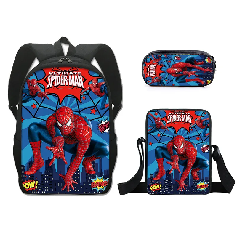 

19 Styles Spider Man Single Layer Backpack Shoulder Bag Pencil Case 3Pcs/set Boy Cartoon Printed Schoolbag Messenger Bag Pen Bag