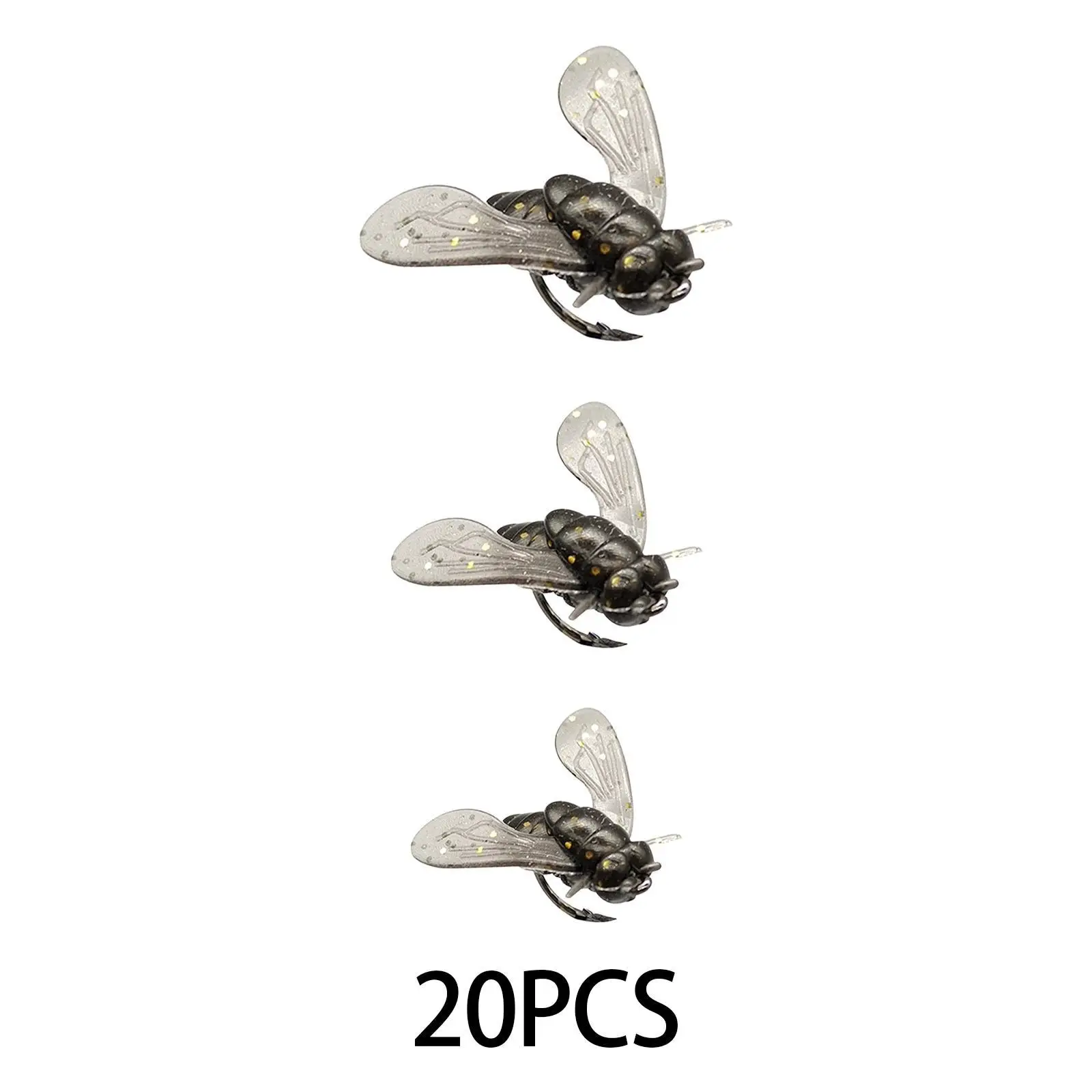 20x Fly Fishing Flies Simulation Fast Sinking Dry Baits Wet Nymph Fly Metal with Hook for Crappie Trout Snapper Bluegill Salmon