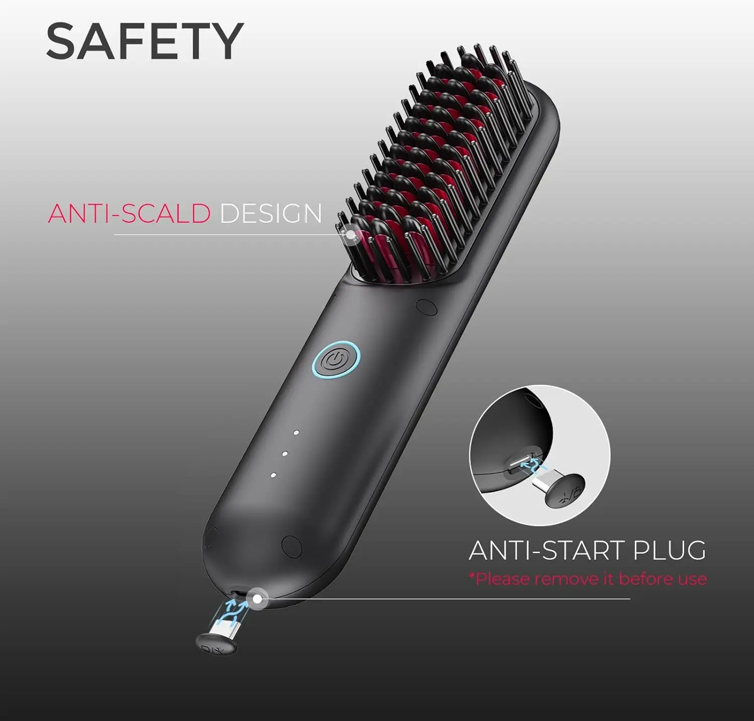 Porta Cordless Hair Straightener Brush, Portable Mini Straightening Brush for Travel, Negative Ion Hot Comb Hair Straighten 5
