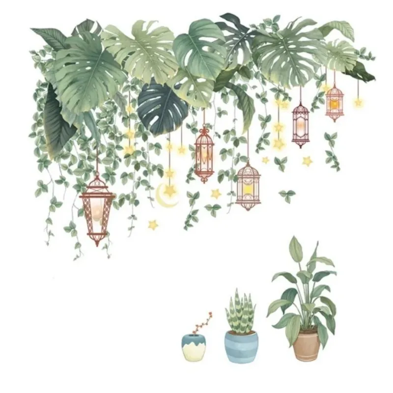 PVC Decals Self-adhesive Sticker for Home Decor Room Decor Aesthetic Wall Stickers Removable Green Leaves Bonsai