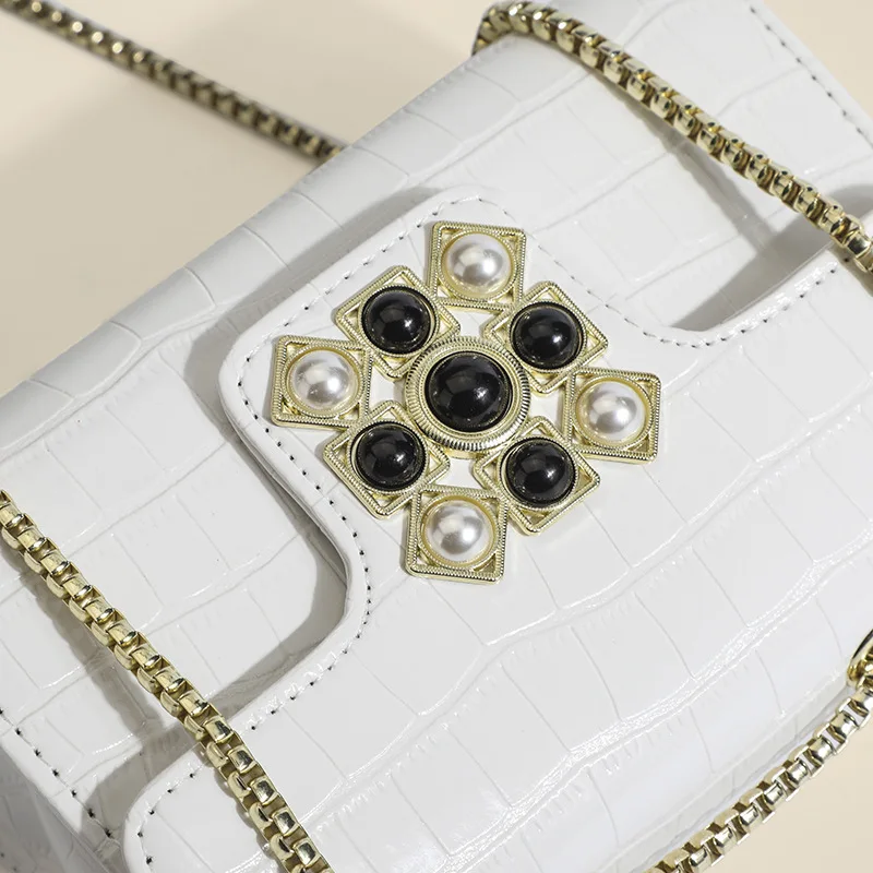 Crossbody Bag Shoulder White Woman Handbag Fashion Niche Clutche Women's Chain Versatile Temperament Stone Pattern Retro Style