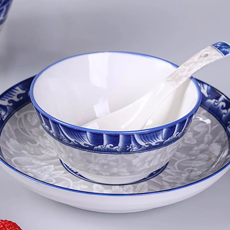 Creative Ceramic Plate Sets Blue and White Porcelain Living Room Dinner Set Plates and Dishes Glaze Colored Breakfast Bread Dish