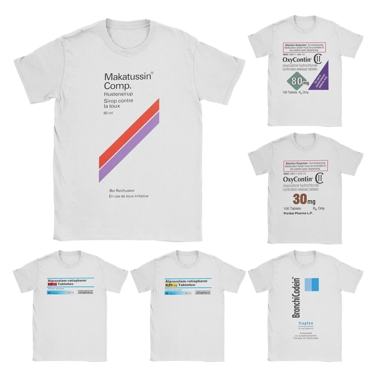 Männer T-Shirts Makatussin Comp 80 ml Label Vintage Baumwolle T-shirt Kurzarm Lustige T Shirts Crewneck Kleidung Sommer