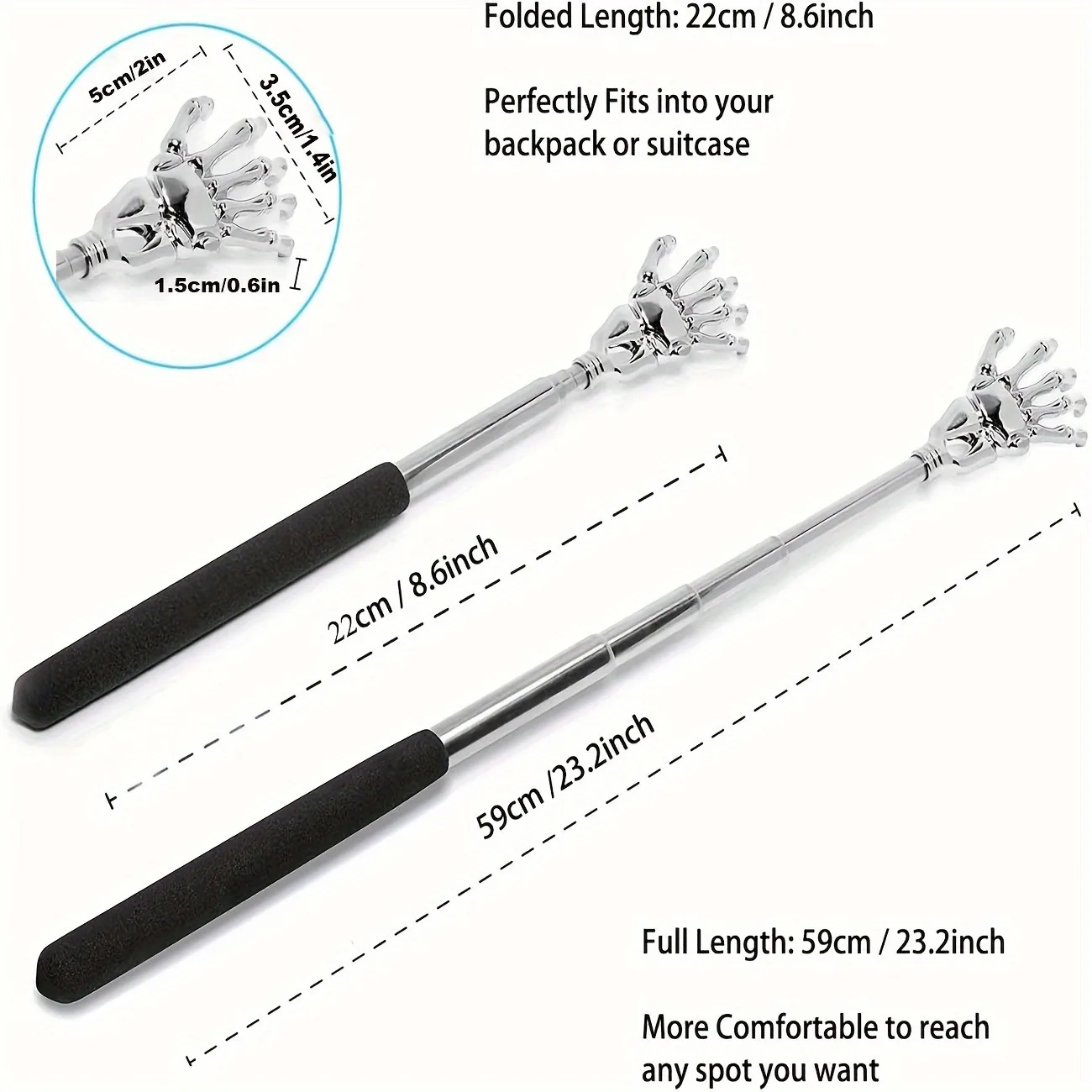 Telescopic Back Scratcher Portable Extendable Stainless Steel for Men Women