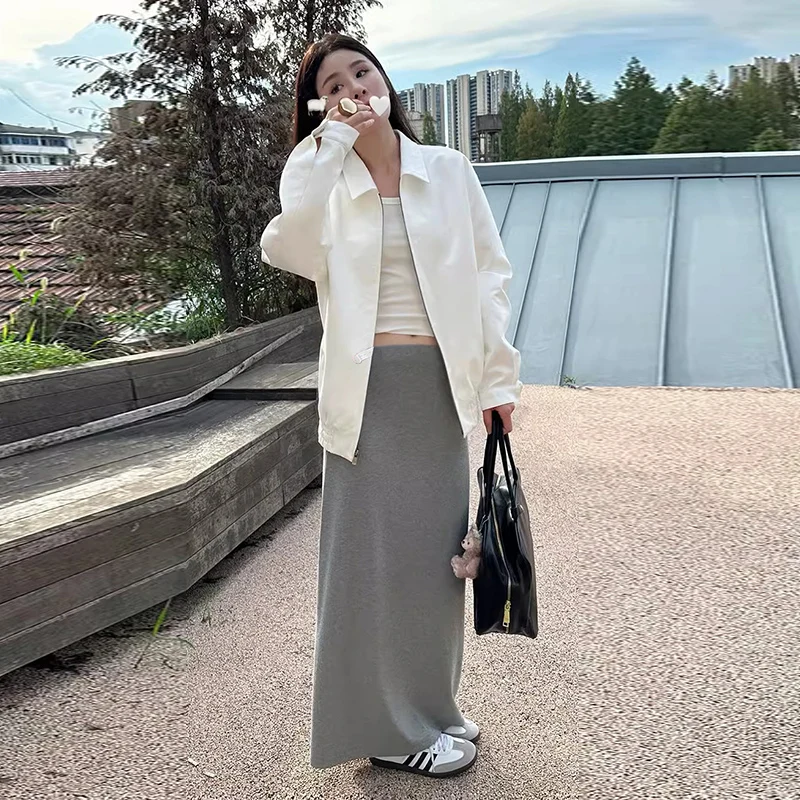 Spring Maternity Long Loose Straight Skirts Pregnant Woman Knitting Skirts Casual Black Grey