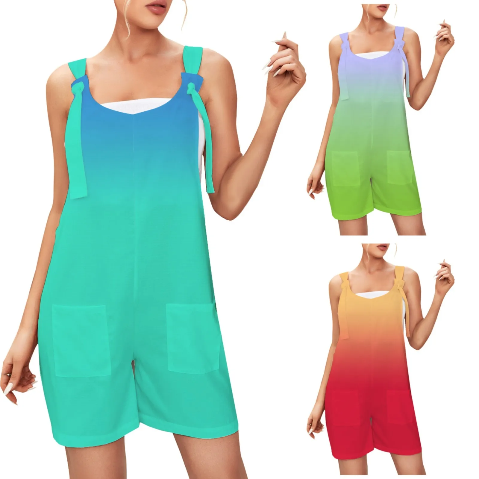 

Summer Fashion Women's Round Neck Sleeveless Gradient Printed Camisole Jumpsuit