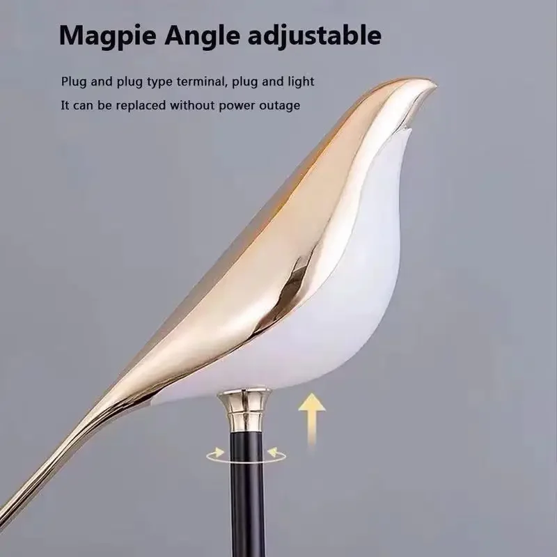 Lâmpada de parede LED rotativa para quarto, pendente suspenso, arte da simplicidade, decoração moderna para salão, bar e cabeceira, pássaro Magpie