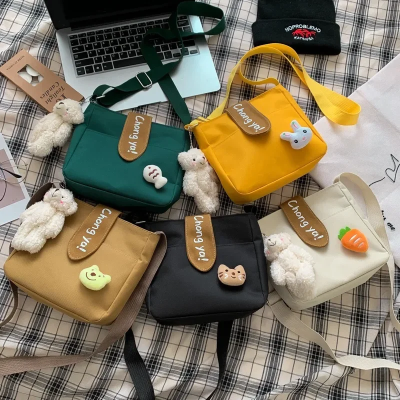 

New canvas bag female Korean version little girl shoulder bag ins crossbody small square bag cute girl bag