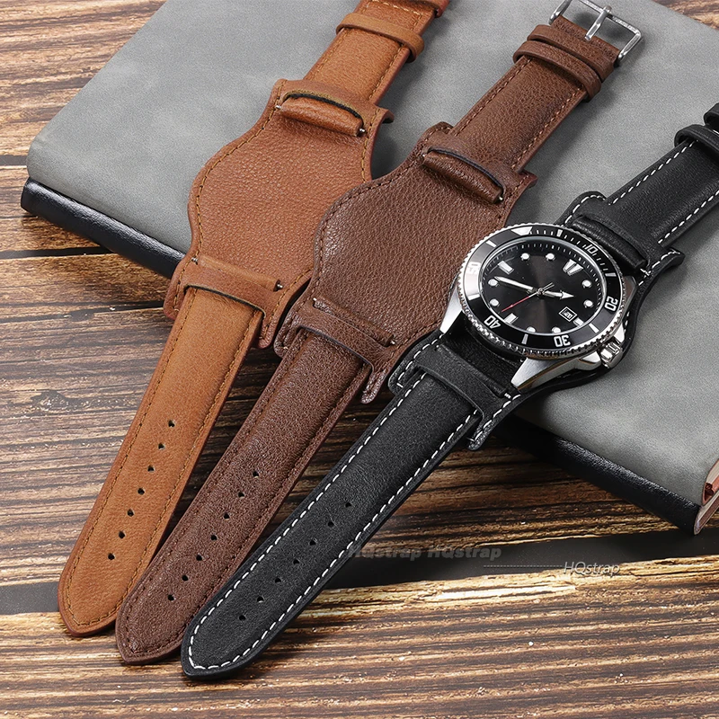 Vintage Genuine Leather Watch Strap – Premium Cowhide Wrist Band Replacement