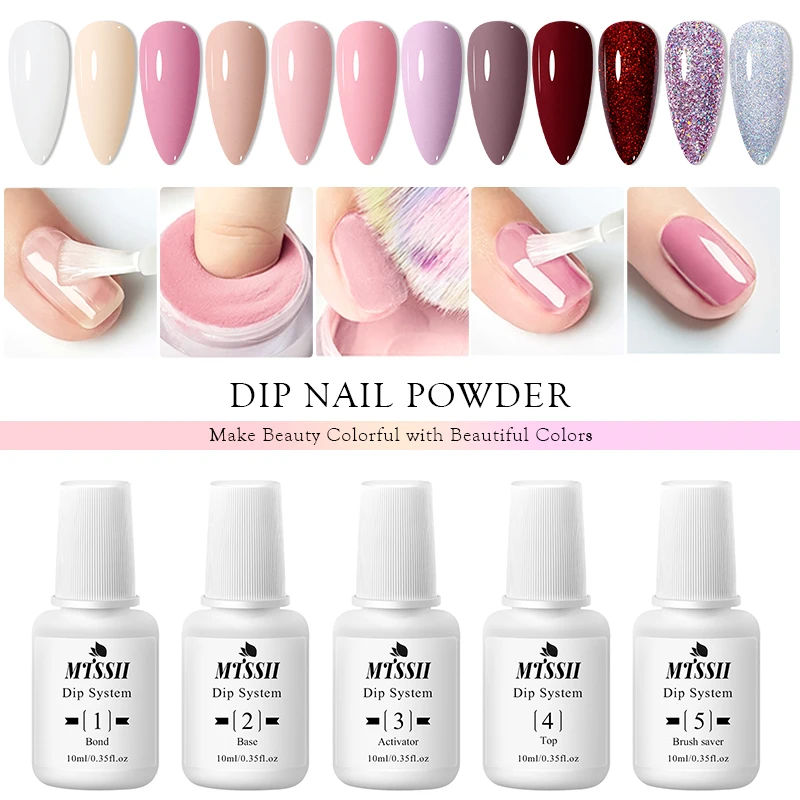 Mtssii 5g 14PCS Dipping Nail Powder Set Glitter Dust Nude Pink No Need Lamp Cure Natural Dry Long Lasting Dip Liquid Polish Kits