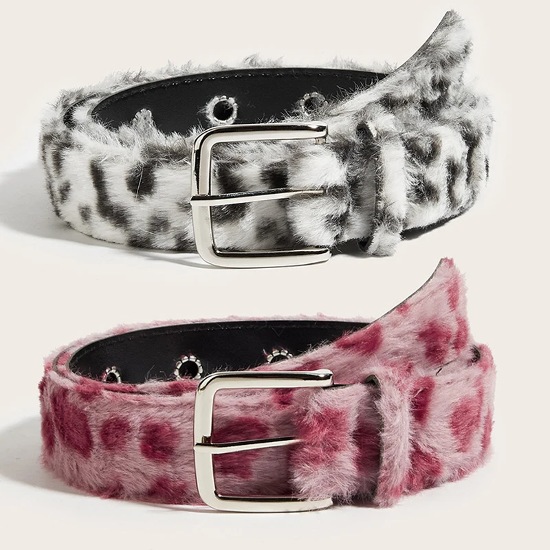 Pink Polka Dot Leopard Print Plush Belt Subculture Y2k Millennium Harajuku Spicy Girls Waistband Vintage Fashion Accessory Belt