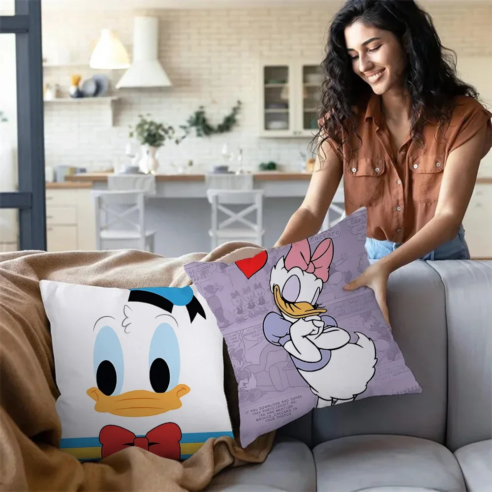 Pillow Covers Cartoon Sofa Decorative Double-sided Printing Short Plush Cute Disneys Donald Duck Cushion Cover