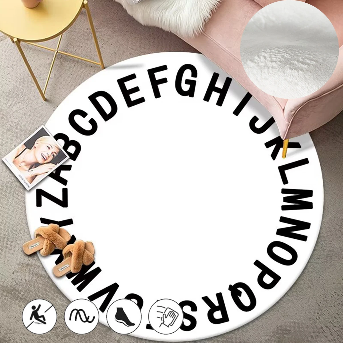 

Nordic Minimalist Cartoon Home Rug Round Letter Rugs for Bedroom Bedside Cute Style Children's Room Mat Soft Nursery Room Carpet