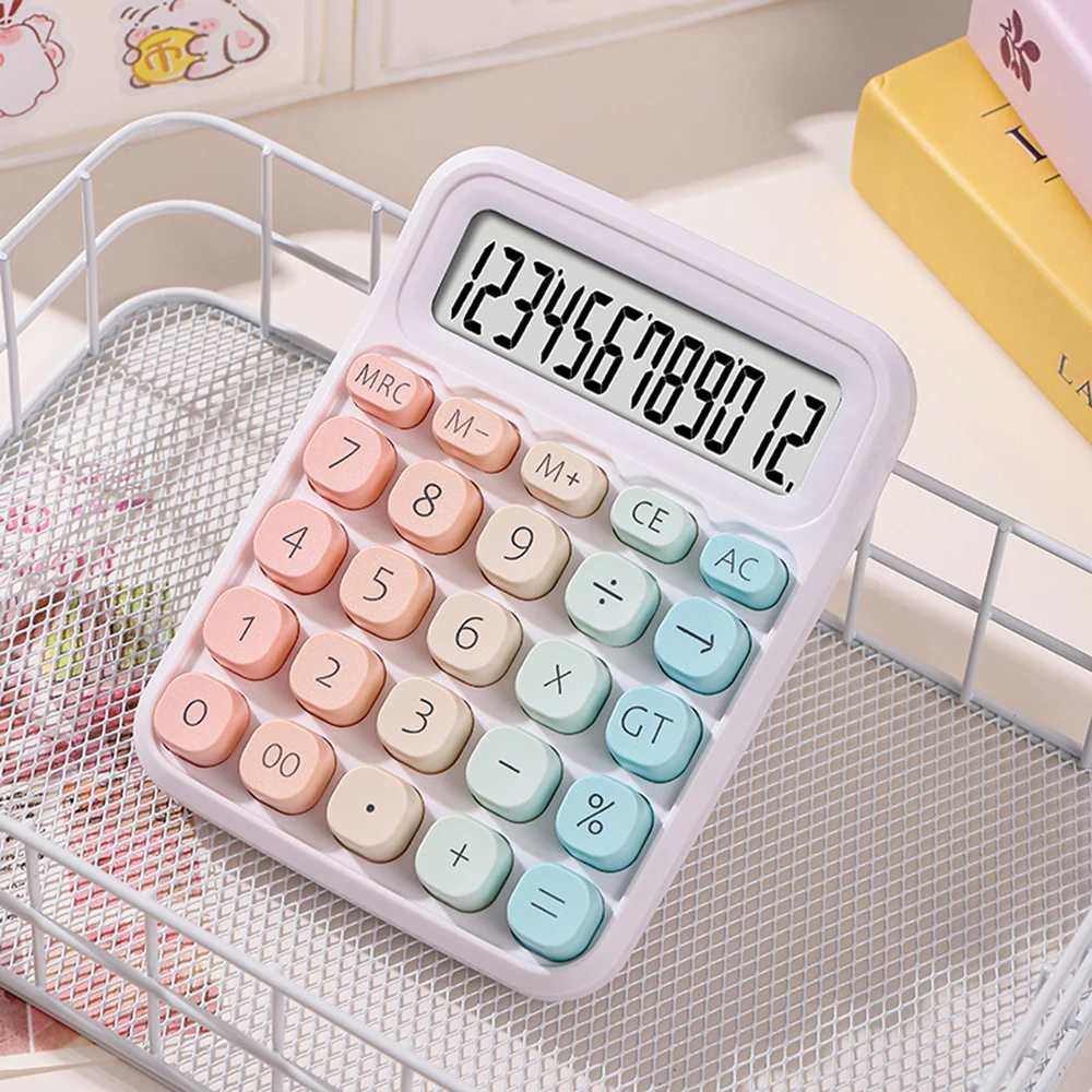 Colorful 12-Digit Dual Power Calculator with Large LCD and Easy-Press Buttons for Office and School Use