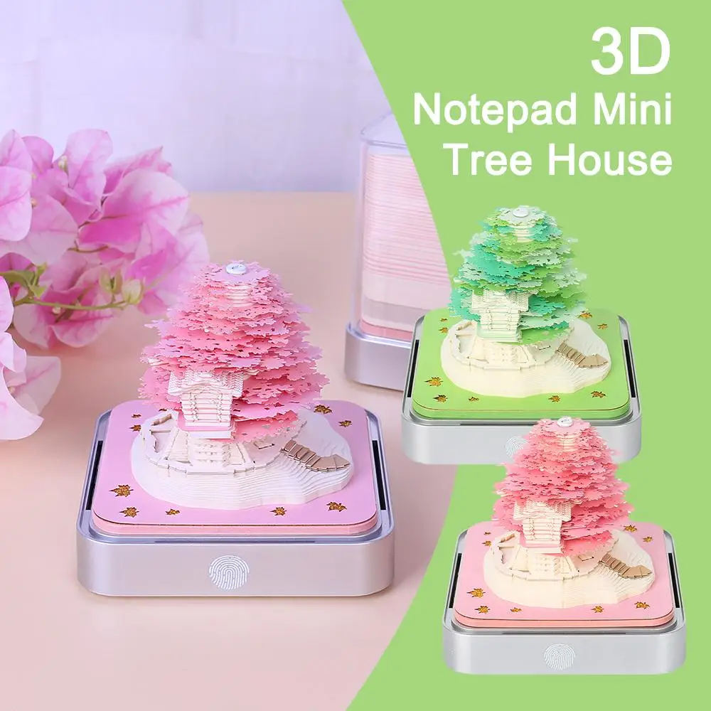 

2023 Calendar Memo Pad 3D Notes Notepad Romantic Tree Calendar Calendar House With LED Desk Creative Desk Lights Decoration X8S2