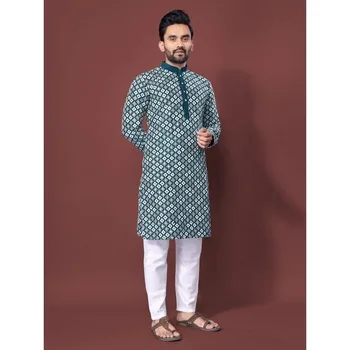 Luxury Casual Islamic Arabic Abaya Robe National style Ethnic Print Stand Collar Youth Mid-length Shirt Coat Muslim Men Kurta