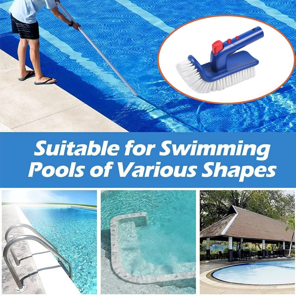 Pool Brush Hand Scrub Brush Curved End 180 Degree Rotating Pool Corner and Stair Brush Fine Bristles for Spa Hot Tub Cleaning