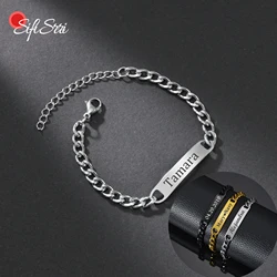 Sifisrri Personalized Engrave Name Bracelet For Women Men Stainless Steel Adjustable Cuban Chain Boys Custom Date Jewelry Gift