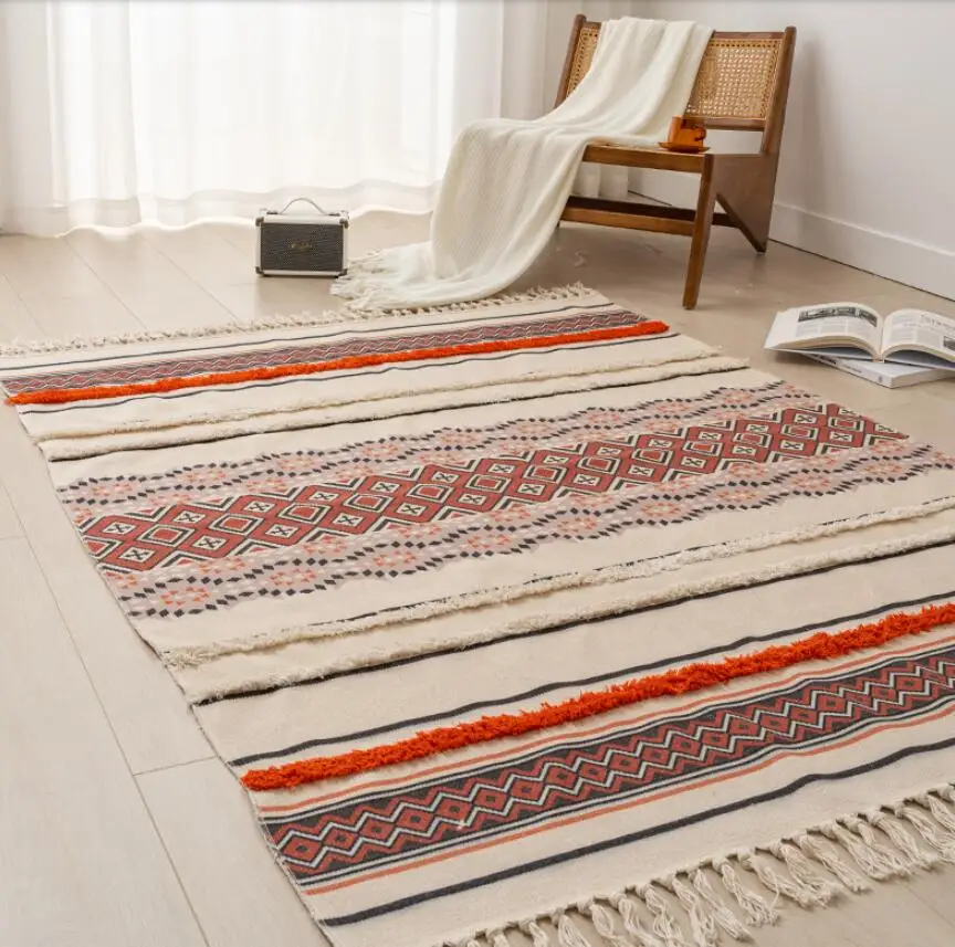 

Скандинавский хлопковый льняной ковер Kilim, напольный ковер в этническом стиле, дверной ковер с кисточками, нескользящий ковер для спальни, детской комнаты
