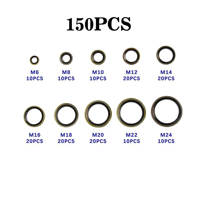 Washer Gasket 100/150/240pcs Bonded Washer Metal Rubber Oil Drain Plug Gasket Fit M6 M8 M10 M12 M14 M16