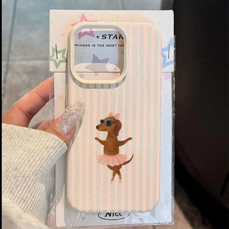 Pink Striped Dachshund Ballet Pattern Silicone Phone Case