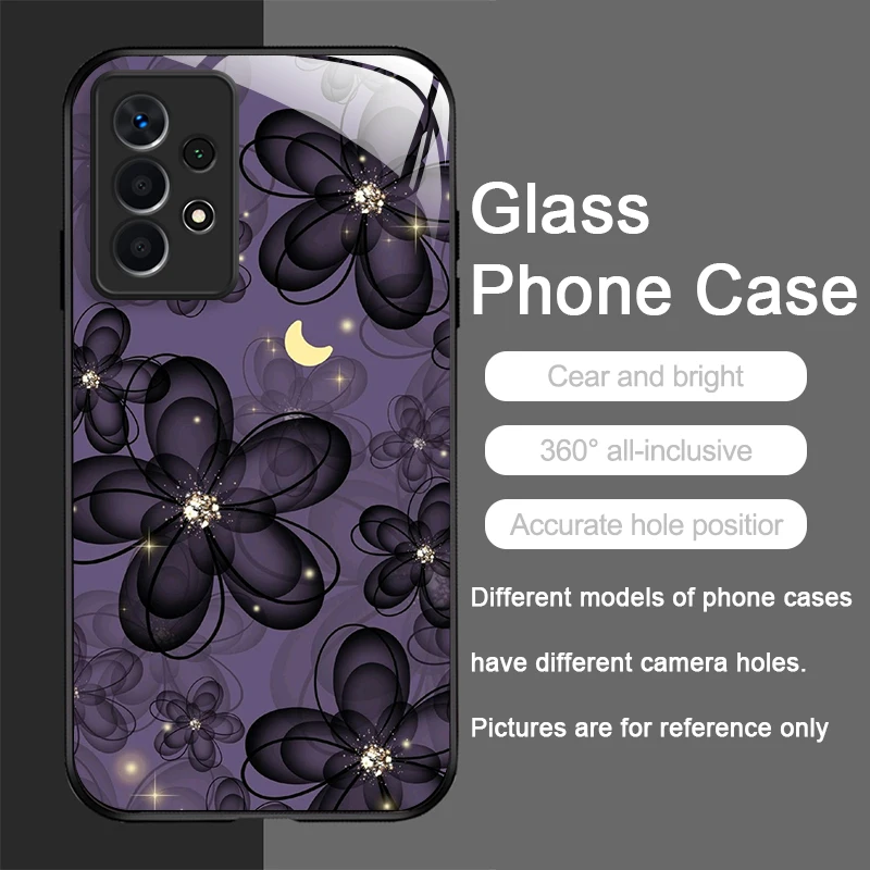 Luxury Black Rose Flower Graphic Tempered Glass Phone Case Cover