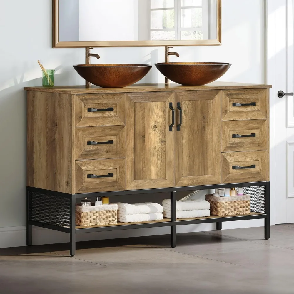 Bathroom Organizers, Double Rustic Bathroom Vanity, Dark Brown Bathroom Vanity With Double Sink And Drawers Side Cabinet Combo S 6