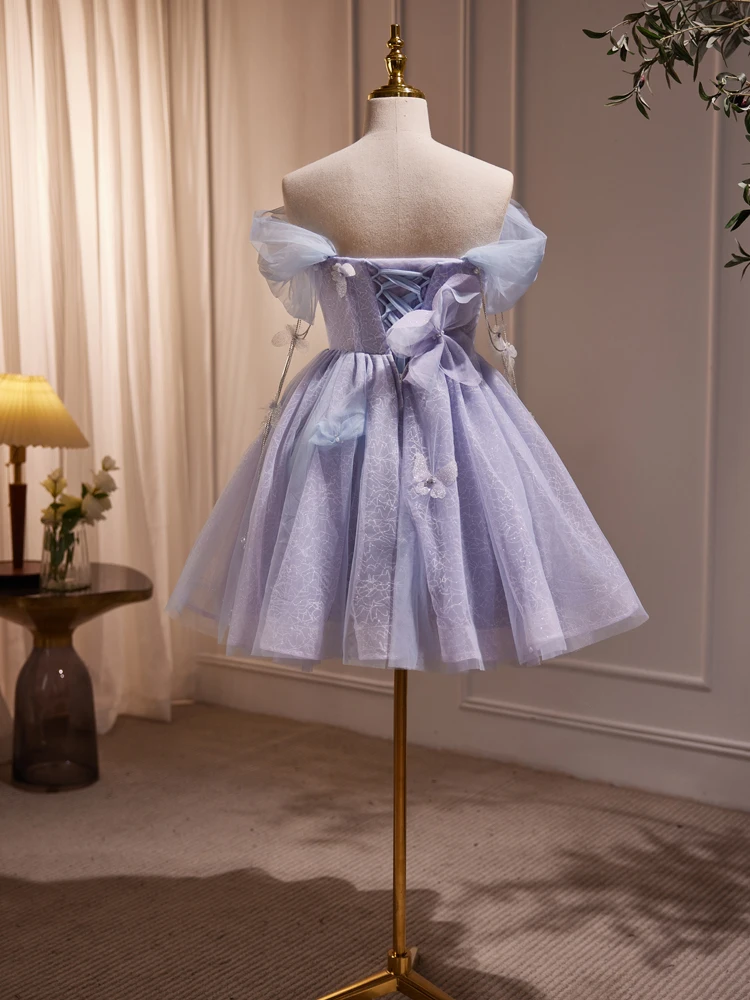 Elegant Purple Birthday Party Dress Women Mori Fairy Style