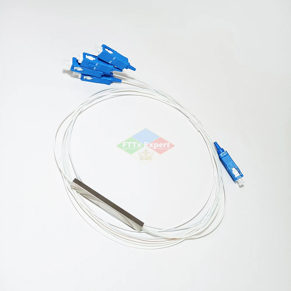 SC UPC Fiber Optical PLC Splitter SC 1 X 4 Mini Steel Tube Type 1x4 0.9mm Fiber Opitc Splitter Micro-Enclosed Splitter